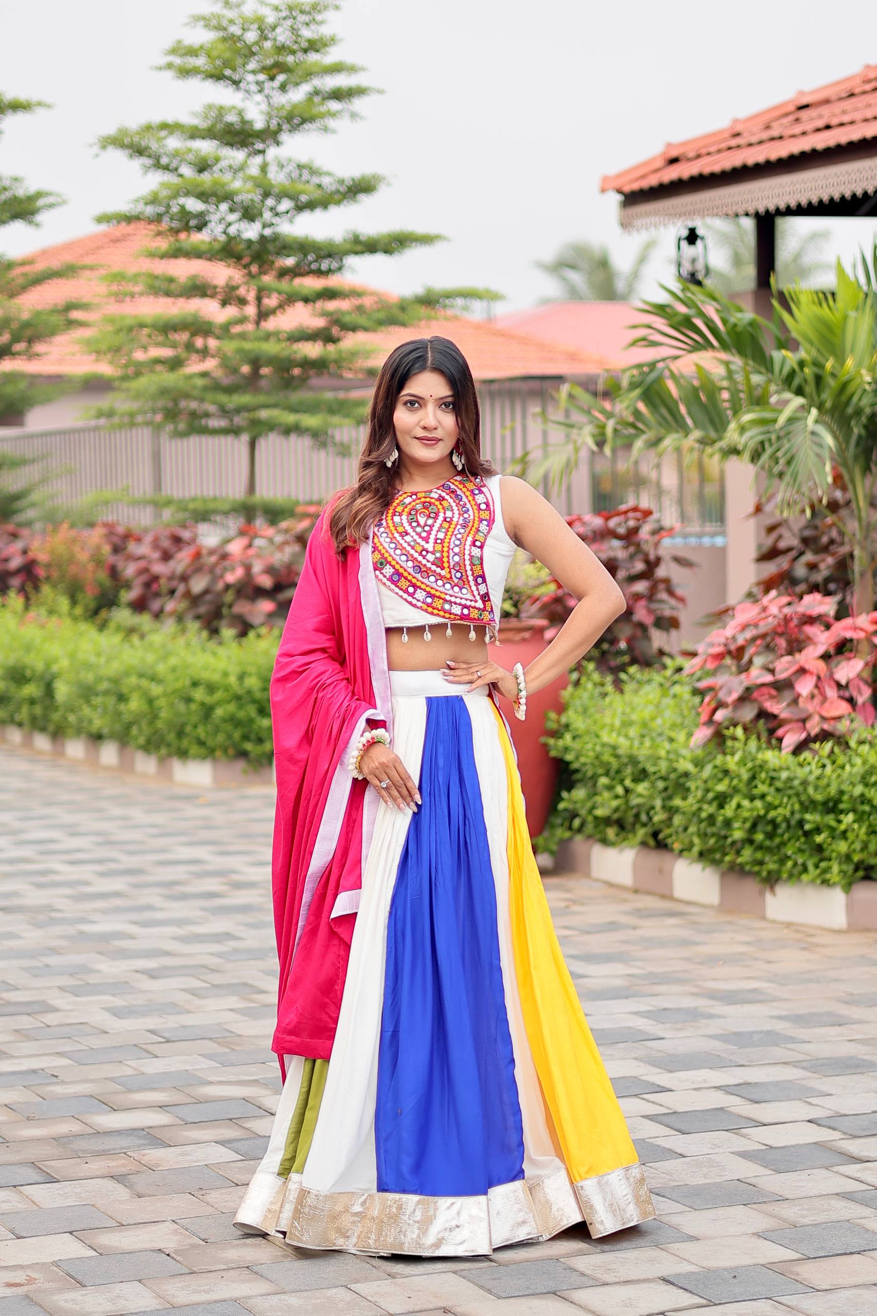 Navratri Special Gamthi Work Cotton Lehenga Choli with Dupatta & Hand Purse