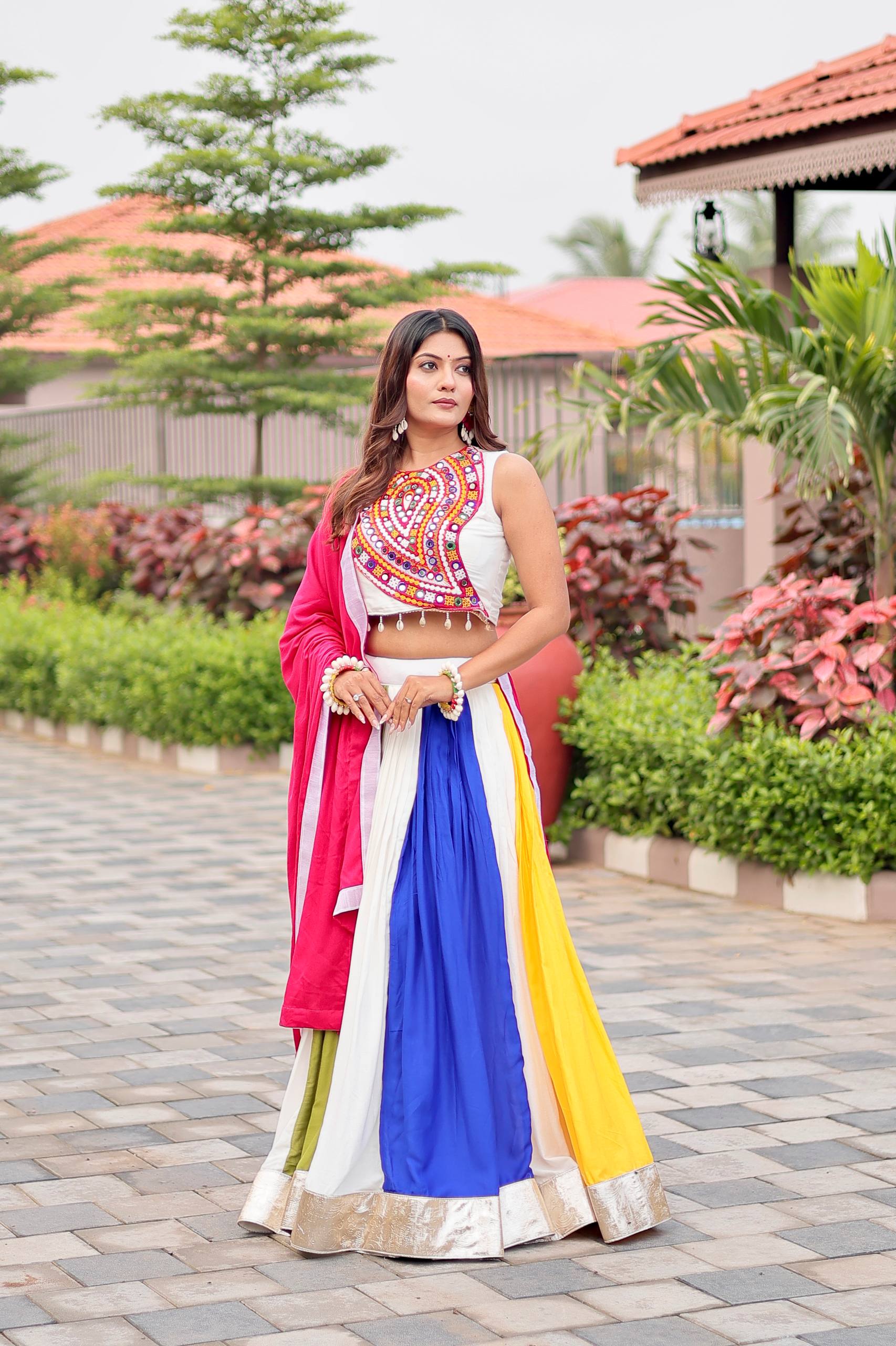 Navratri Special Gamthi Work Cotton Lehenga Choli with Dupatta & Hand Purse