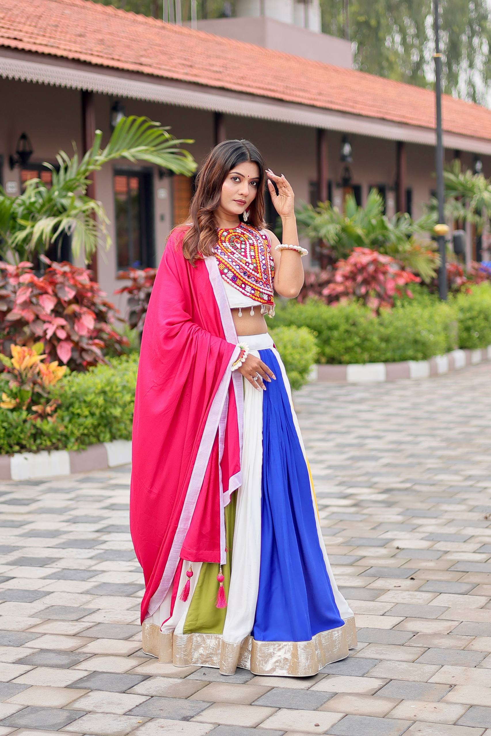 Navratri Special Gamthi Work Cotton Lehenga Choli with Dupatta & Hand Purse