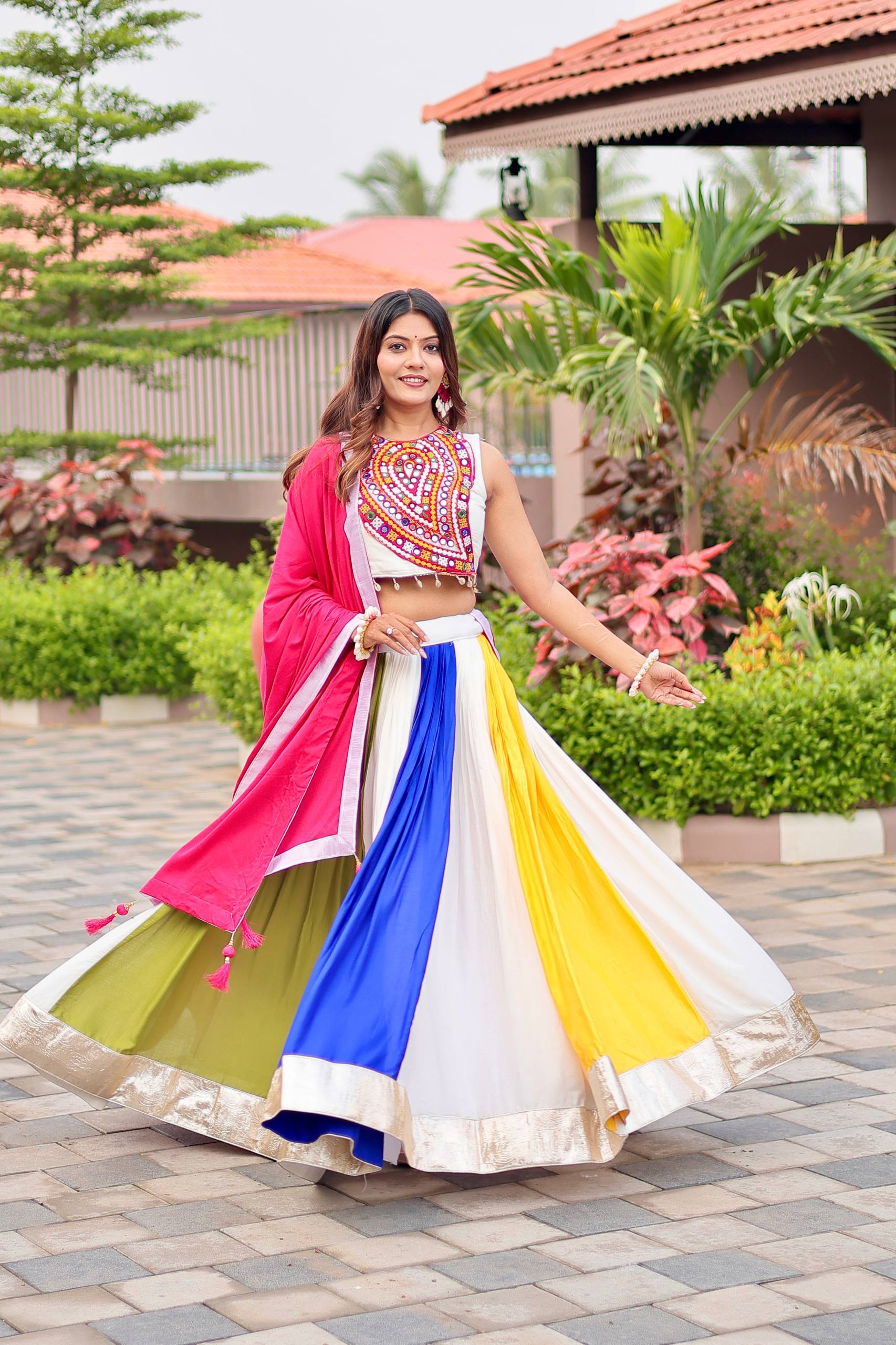 Navratri Special Gamthi Work Cotton Lehenga Choli with Dupatta & Hand Purse
