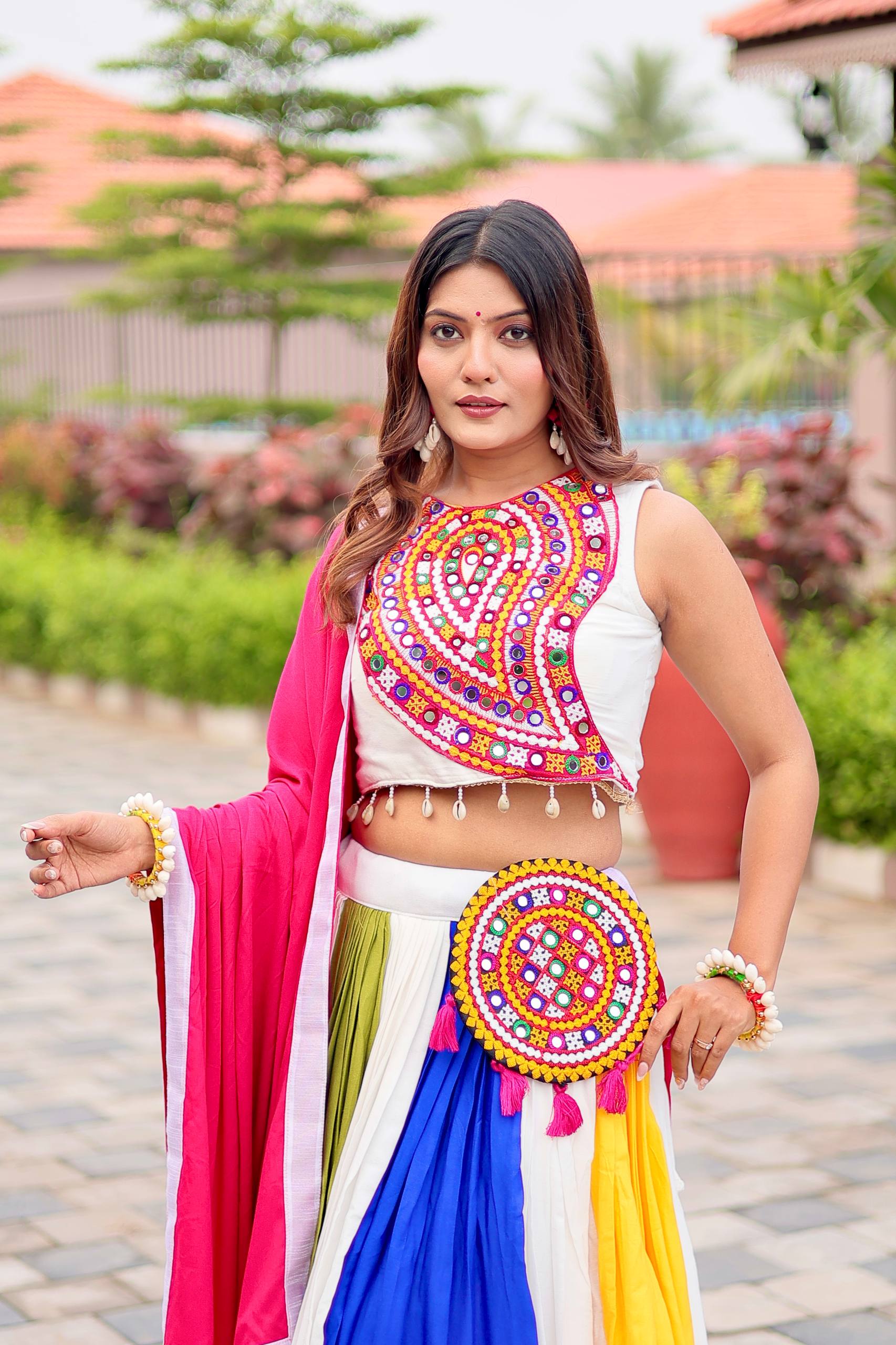 Navratri Special Gamthi Work Cotton Lehenga Choli with Dupatta & Hand Purse