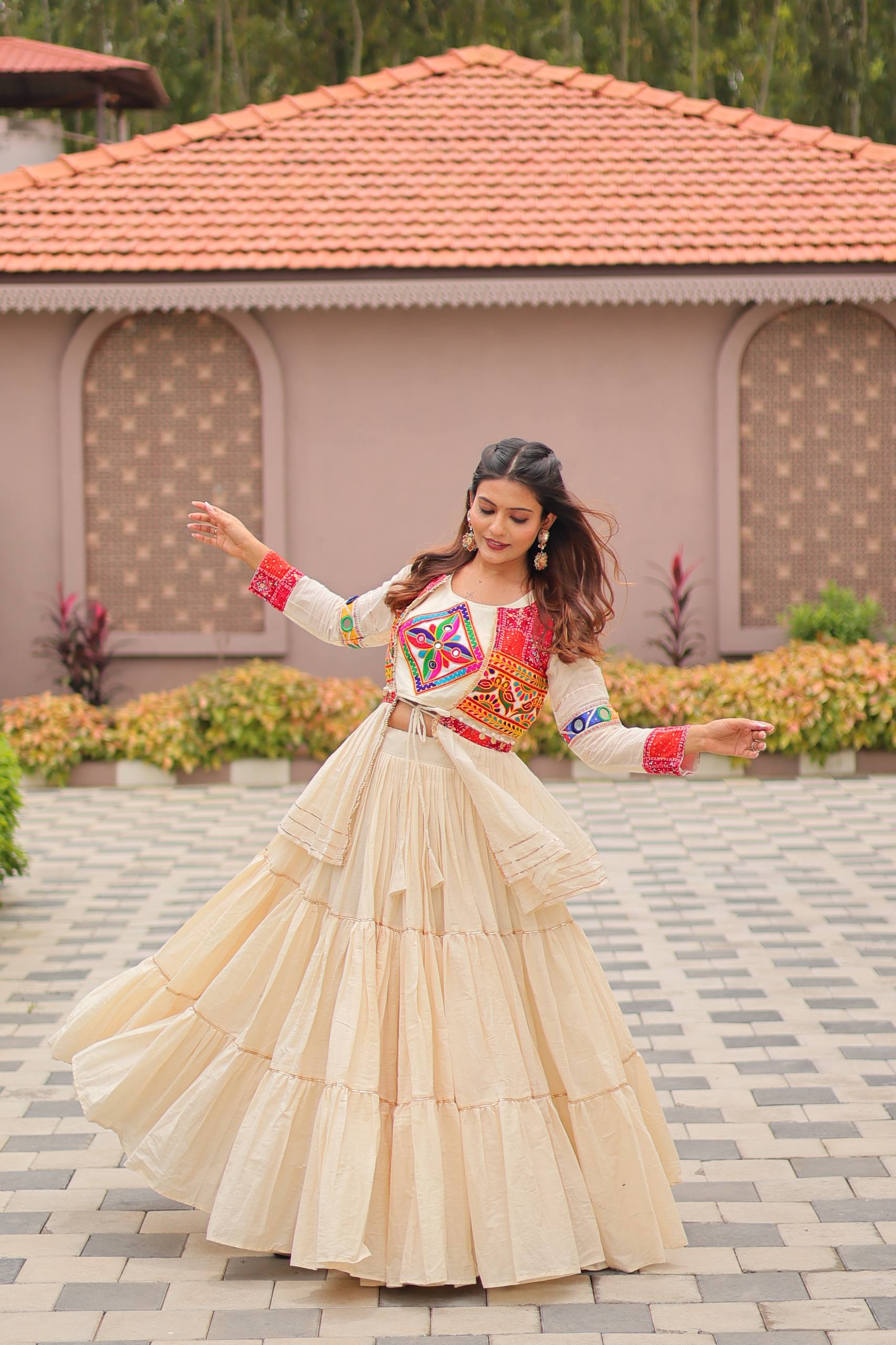 Navratri Special Gamathi Work Lehenga Choli with Koti & 9 Meter Flair