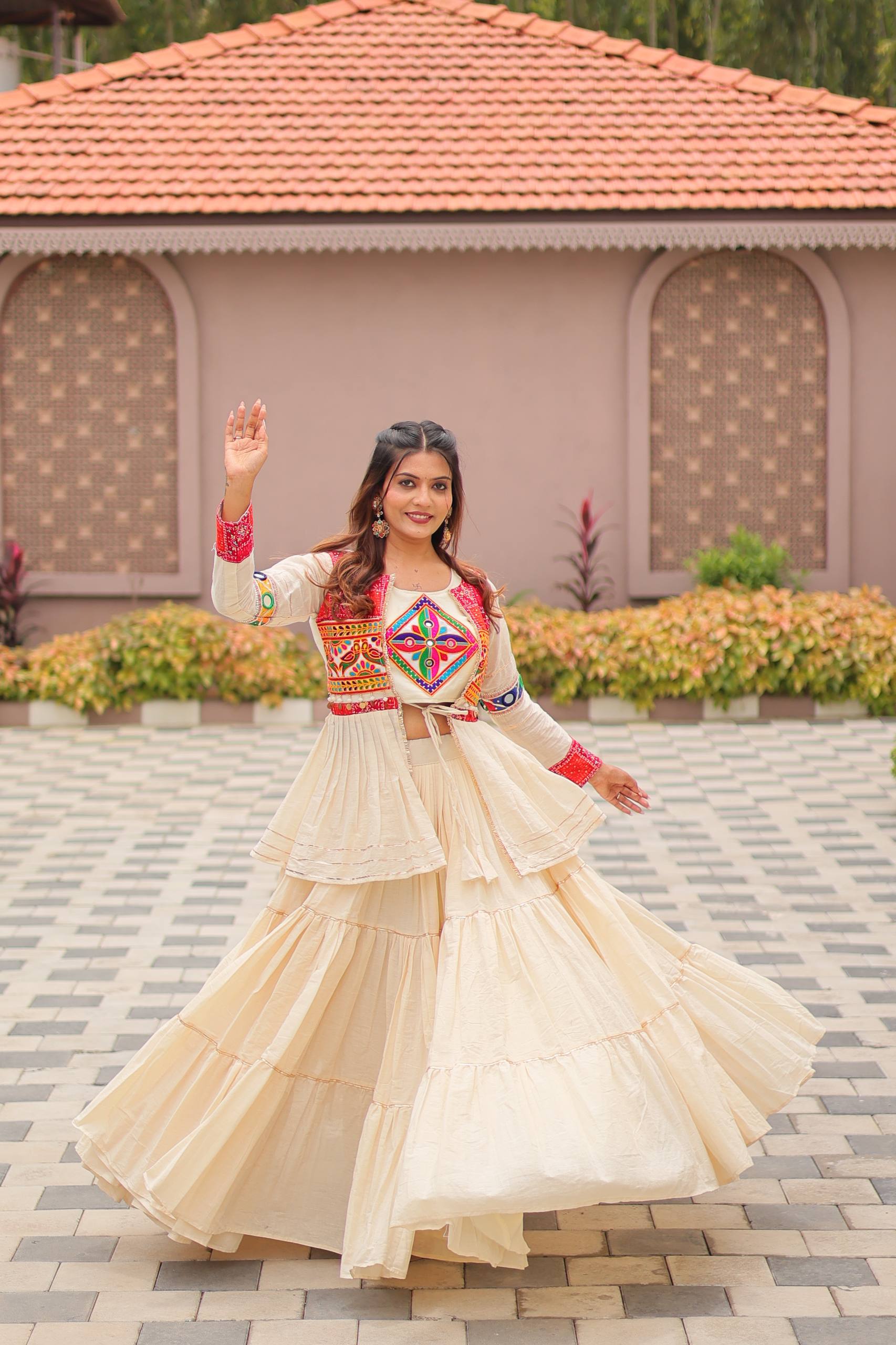 Navratri Special Gamathi Work Lehenga Choli with Koti & 9 Meter Flair