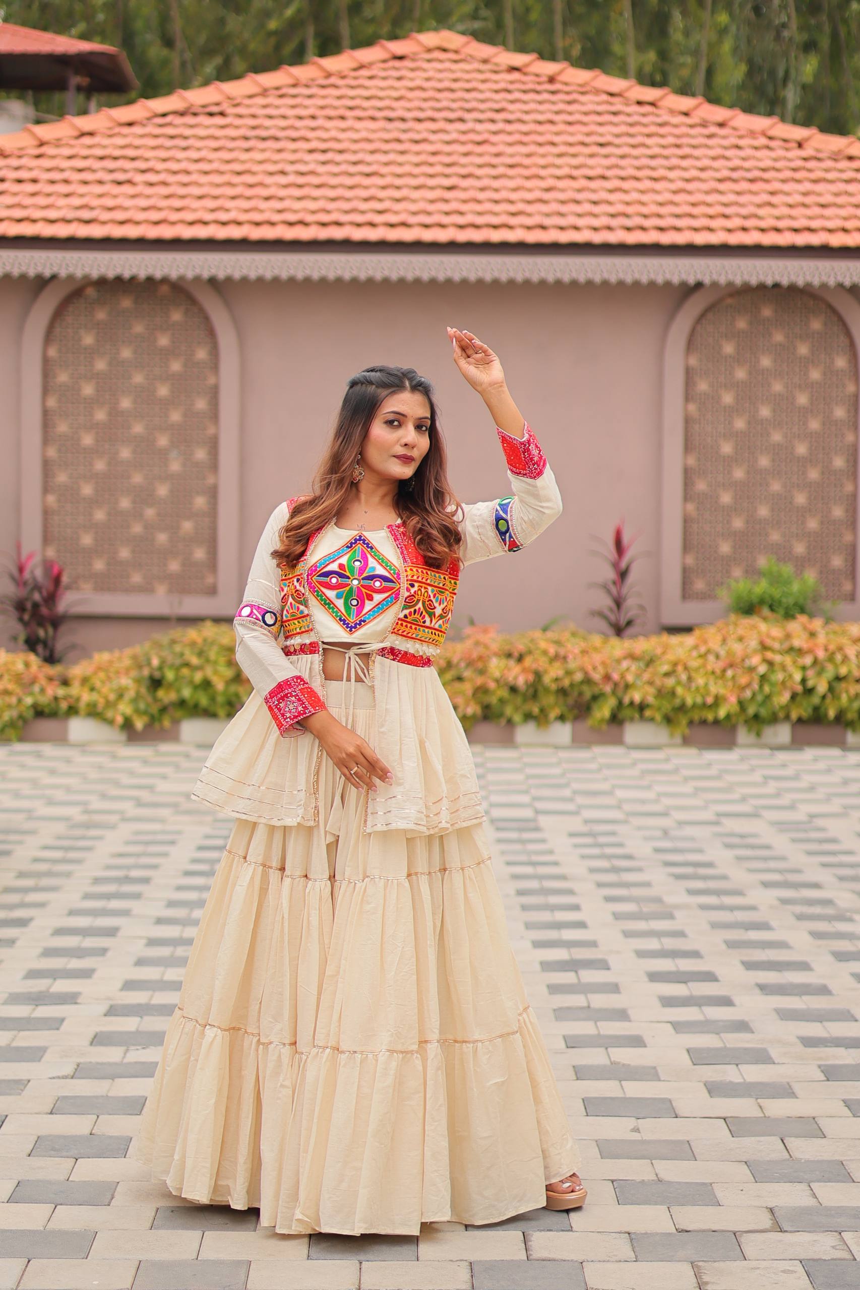 Navratri Special Gamathi Work Lehenga Choli with Koti & 9 Meter Flair