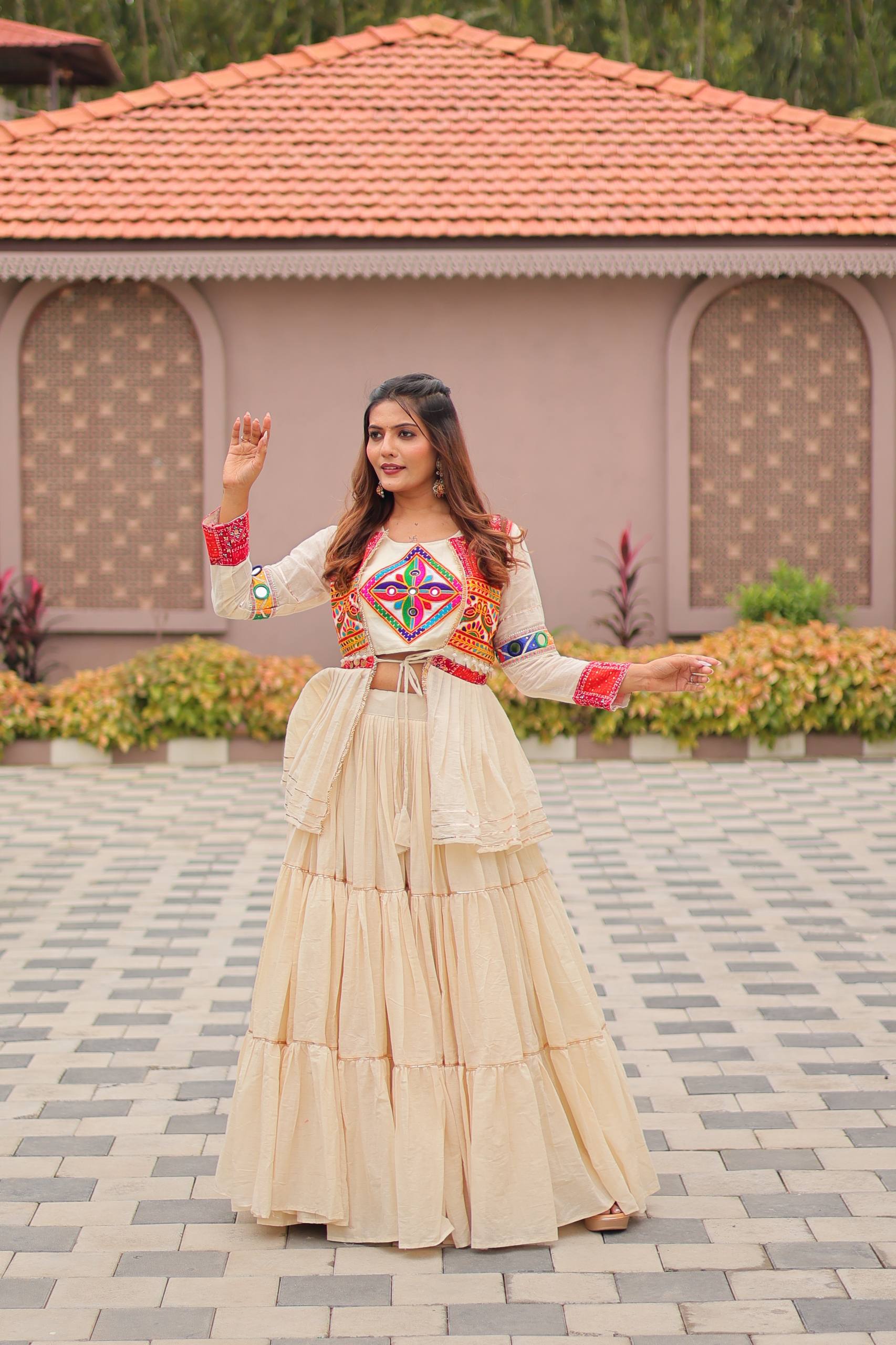 Navratri Special Gamathi Work Lehenga Choli with Koti & 9 Meter Flair