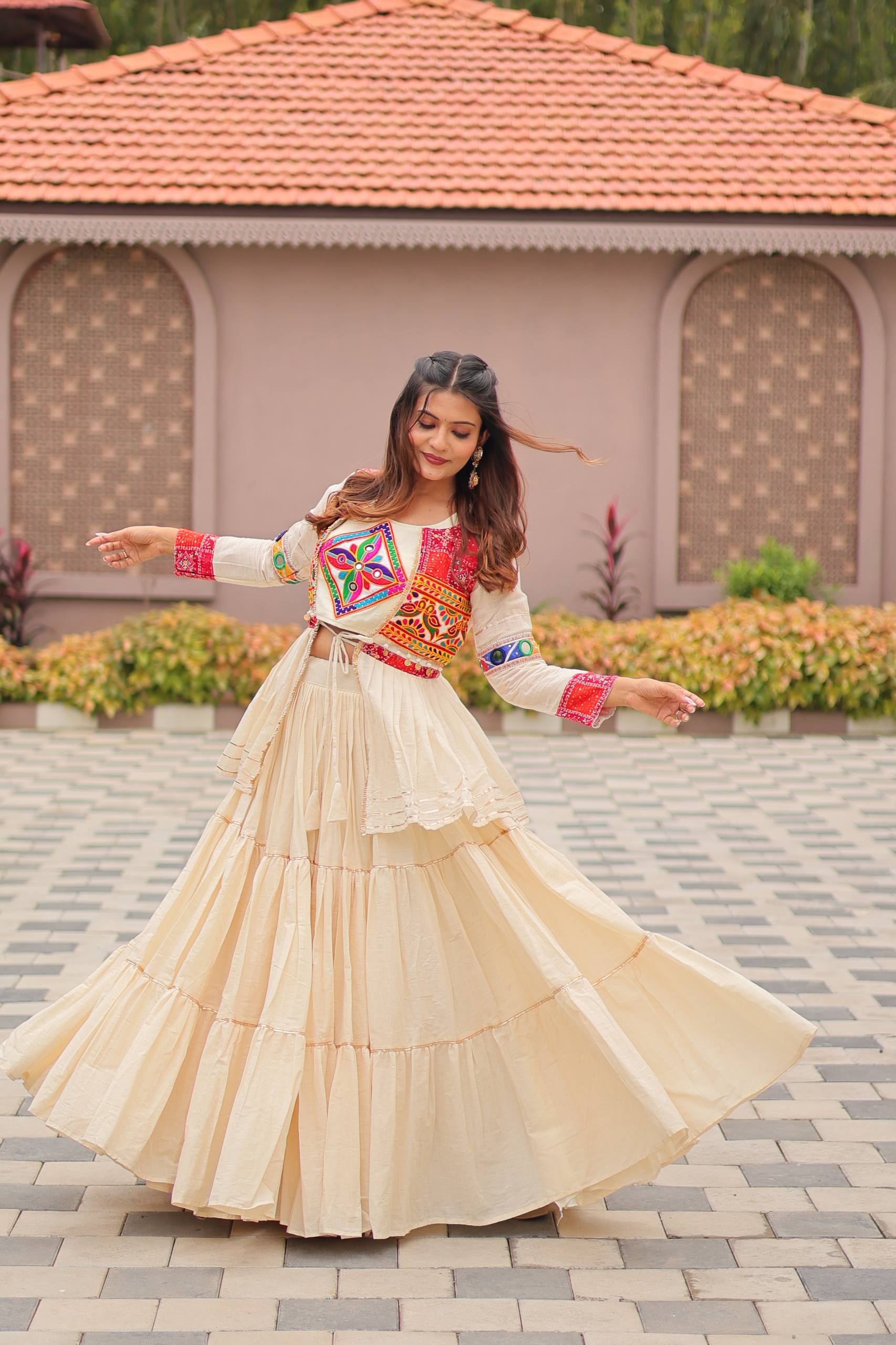 Navratri Special Gamathi Work Lehenga Choli with Koti & 9 Meter Flair