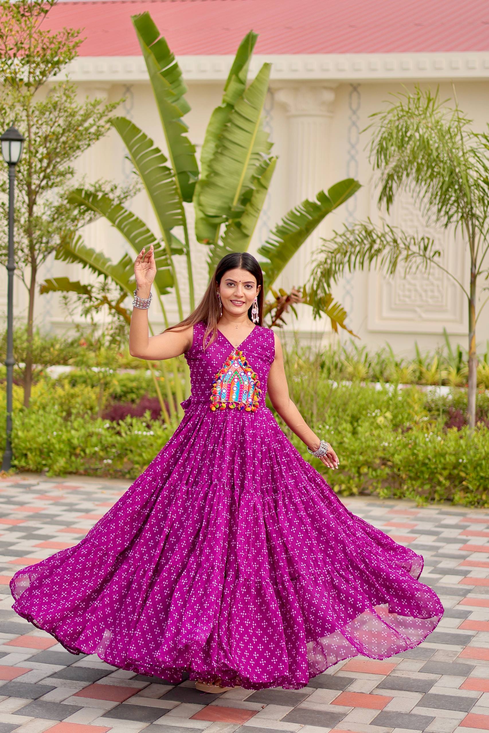 Navratri Special Gamathi Work Gown with Real Mirror & Embroidery