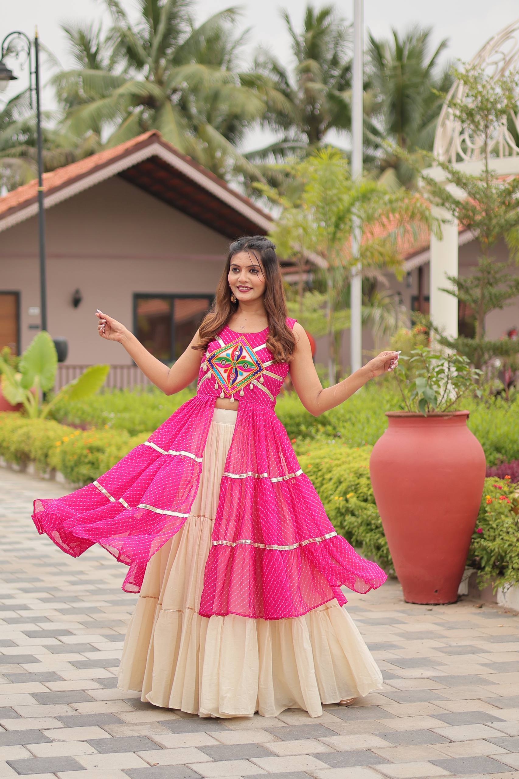 Navratri Special Gamathi Work Lehenga Choli with Shrug