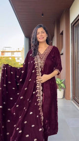 Designer Velvet Sequin Embroidered Suit Set with Dupatta