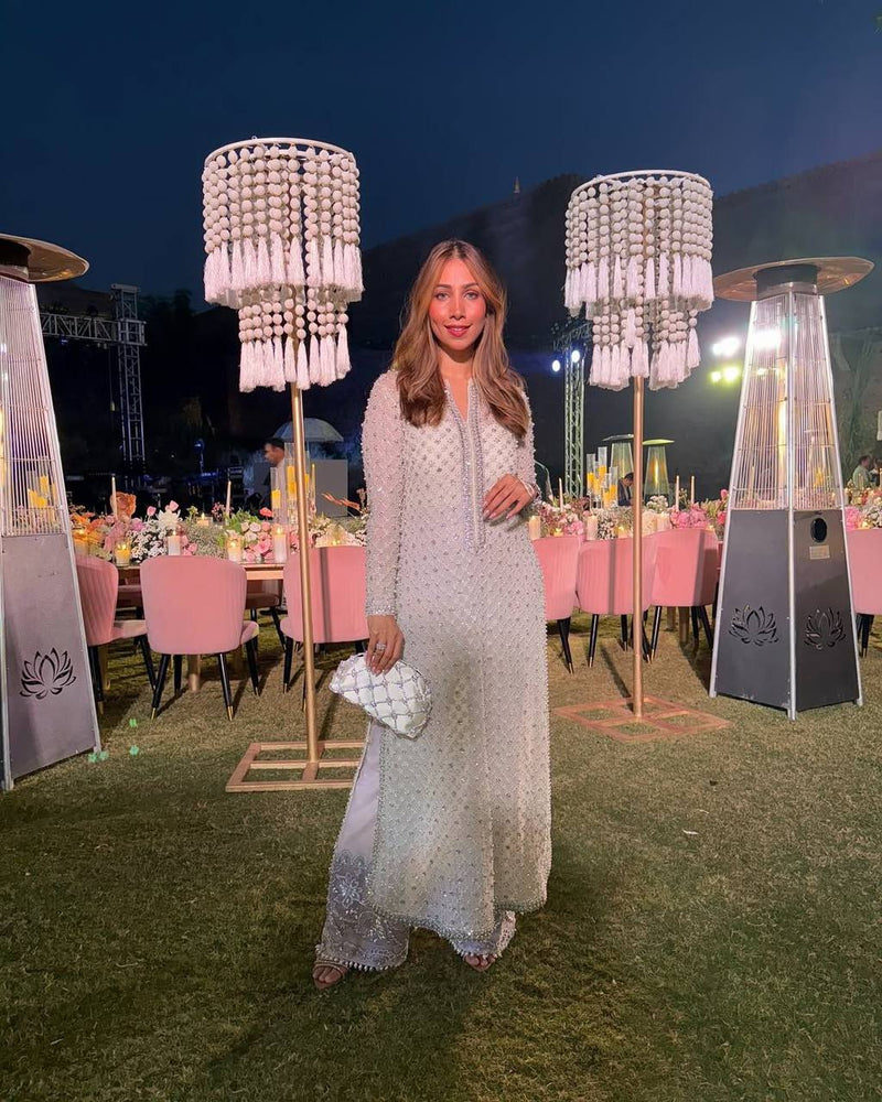 Designer Faux Georgette Sequin & Moti Embroidered Suit with Dupatta