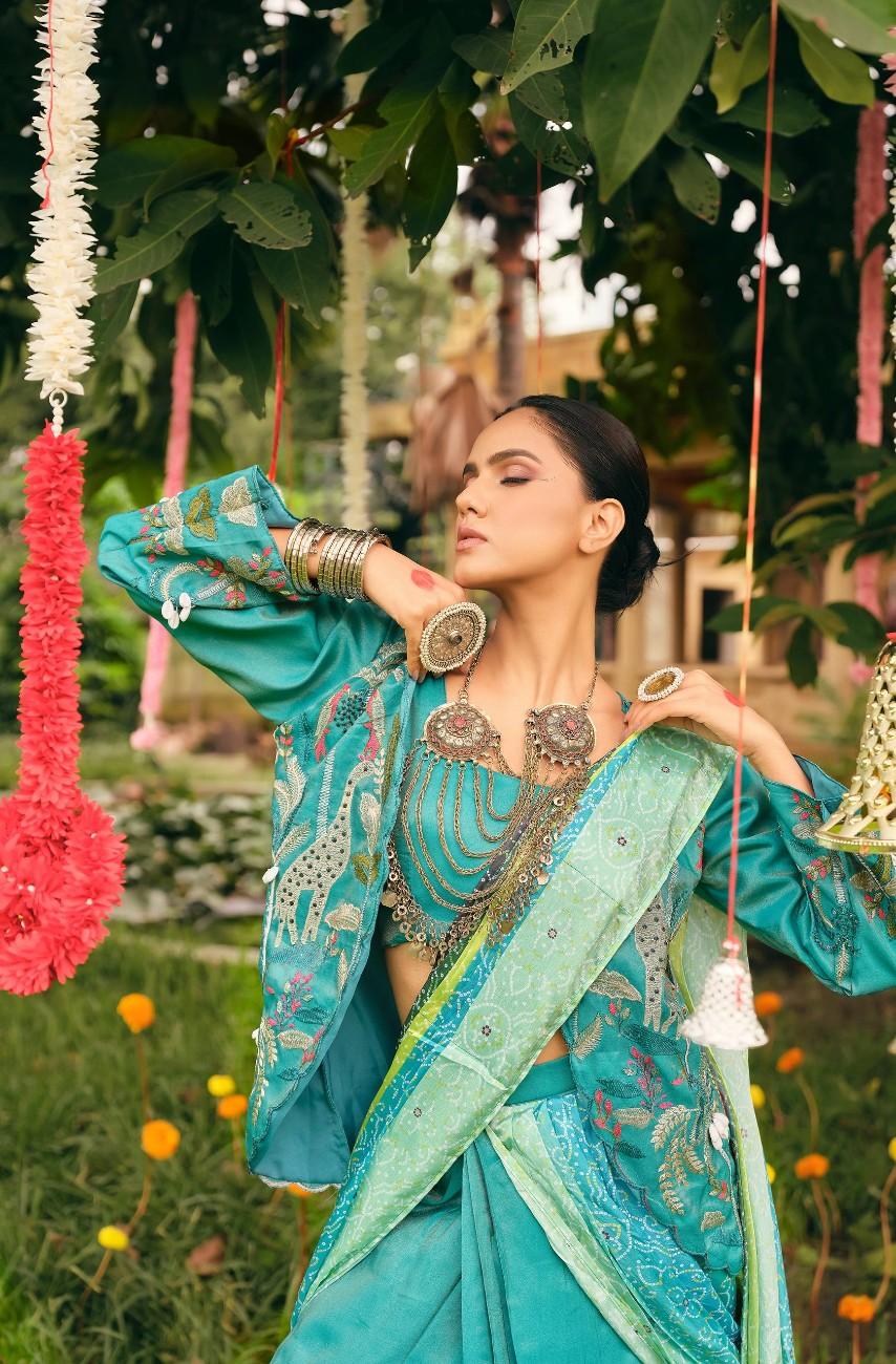 Indo-Western Ready-to-Wear Drape Saree with Fully Embroidered Koti