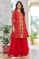 Premium Bandhani Print Kurti–Plazzo–Dupatta Set